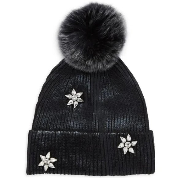 ?CHIC GLAM? STUNNING Metallic Silver Beanie w/ Silver Fox Fur Pom Pom main image 6